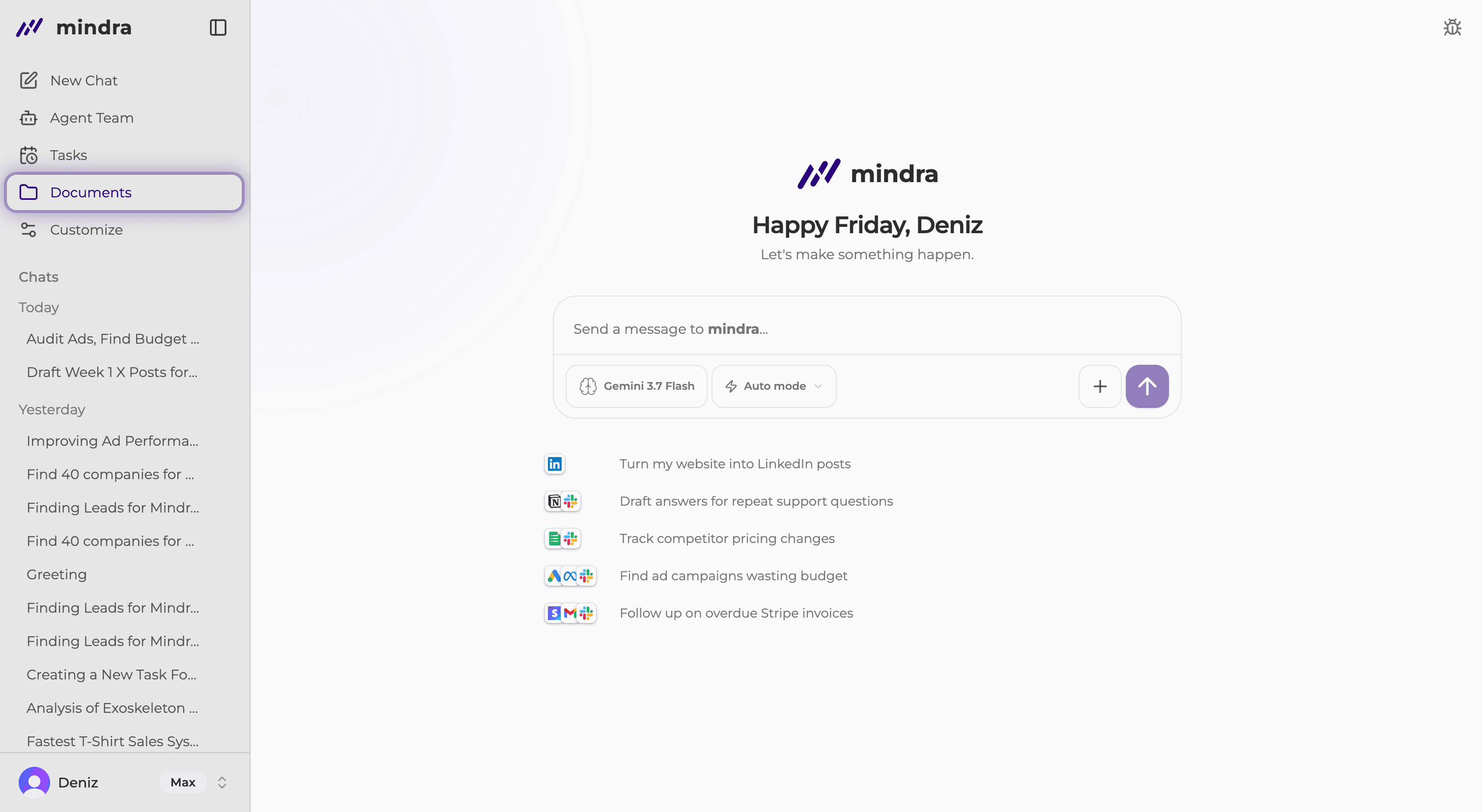 Documents selected in the Mindra sidebar
