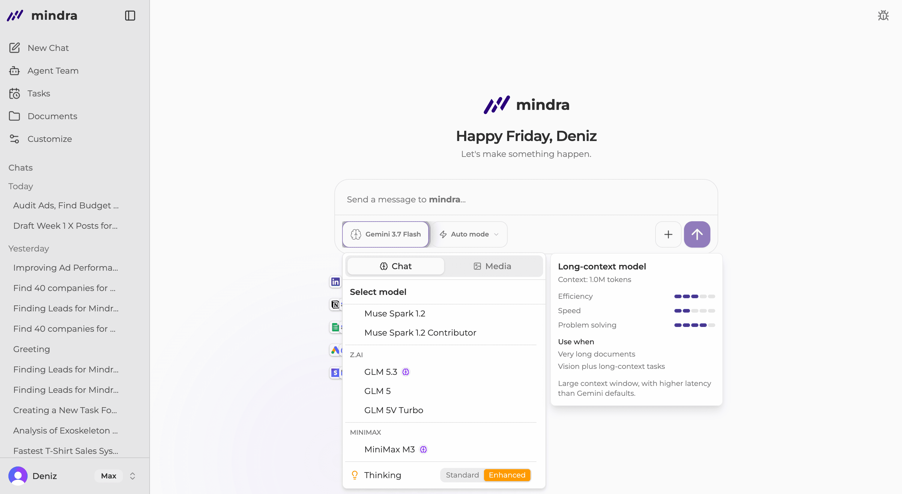 Standard and Enhanced Thinking options in the model picker